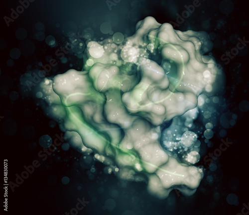 Insulin peptide hormone molecule, 3D rendering. Used in diabetes treatment. photo