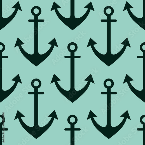 Vector seamless pattern with anchor. Symmetrical background, nautical theme. Graphic illustration. Template for wrapping, backgrounds, fabric, prints, decor, surface