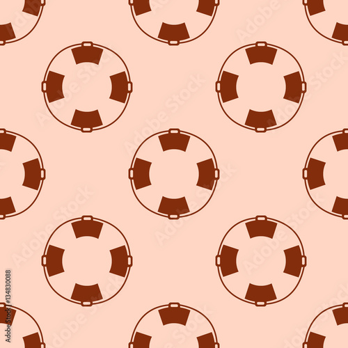 Vector seamless pattern with lifebuoy. Symmetrical background, nautical theme. Graphic illustration. Template for wrapping, backgrounds, fabric, prints, decor, surface
