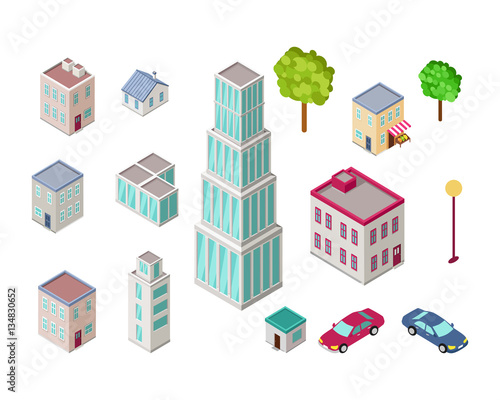 Set of City Buildings in Isometric Projection