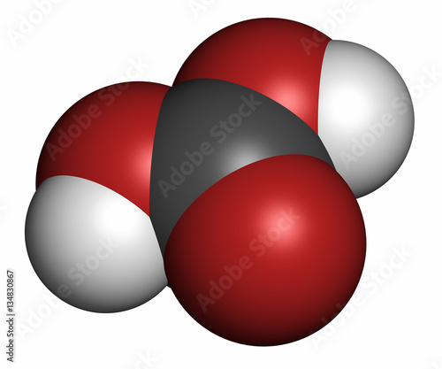 Carbonic acid molecule, 3D rendering.  photo