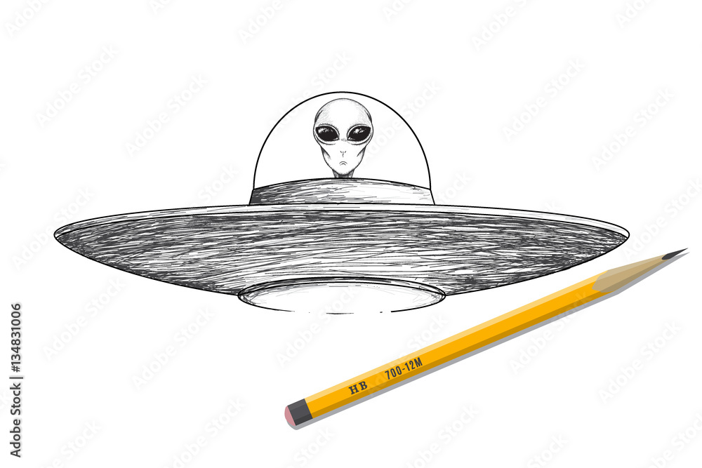 Vektorová grafika „Ufo shaceship with alien vector illustration“ ze služby  Stock | Adobe Stock