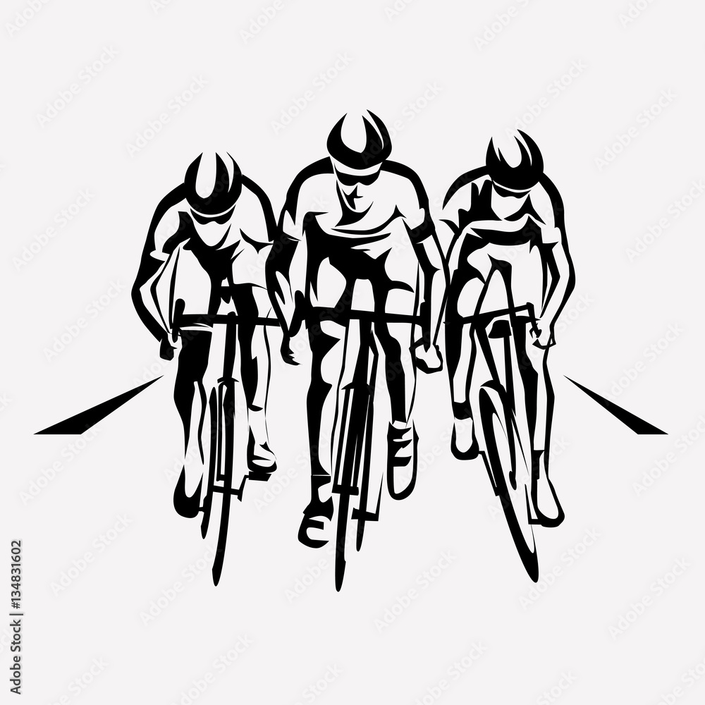 Fototapeta premium cycling race stylized symbol, outlined cyclist vector silhouette