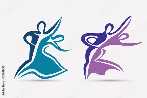 ballroom couple dance symbols collection, stylized vector icons