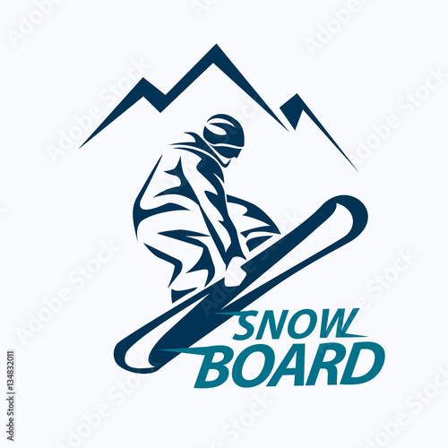 snowboarding stylized symbol, vector silhouette, logo or emblem