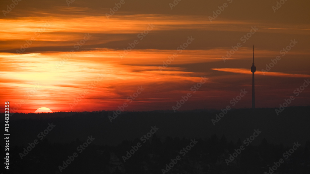 Stutgarter Fernsehturm im Sonnenuntergang
