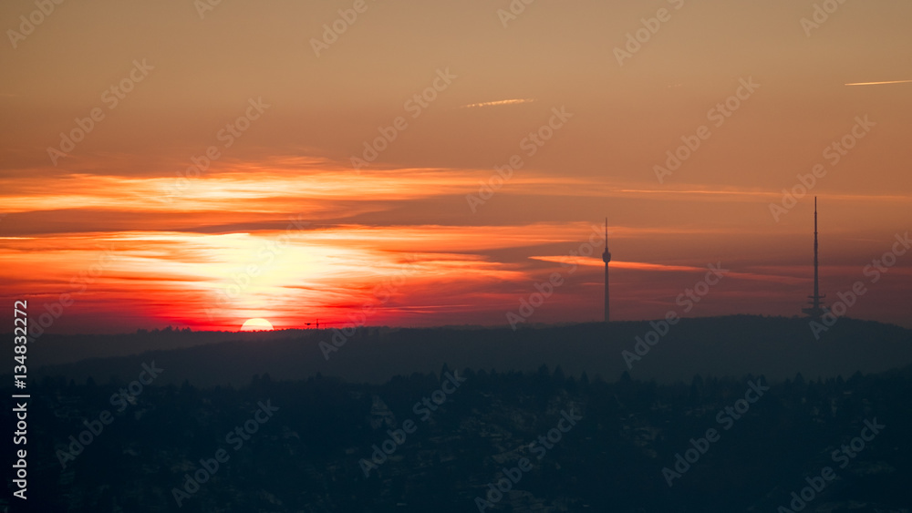 Stutgarter Fernsehturm im Sonnenuntergang