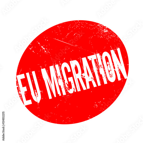 Eu Migration rubber stamp. Grunge design with dust scratches. Effects can be easily removed for a clean, crisp look. Color is easily changed.