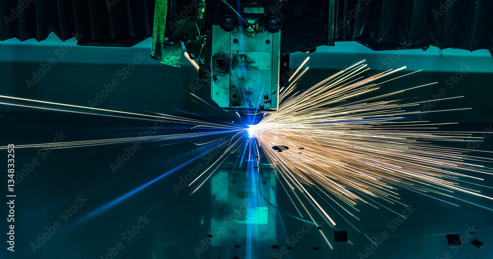 Industrial Laser cutting processing manufacture technology of flat sheet metal steel material with sparks Industrial Laser cutting processing manufacture technology of flat sheet metal steel material with sparks