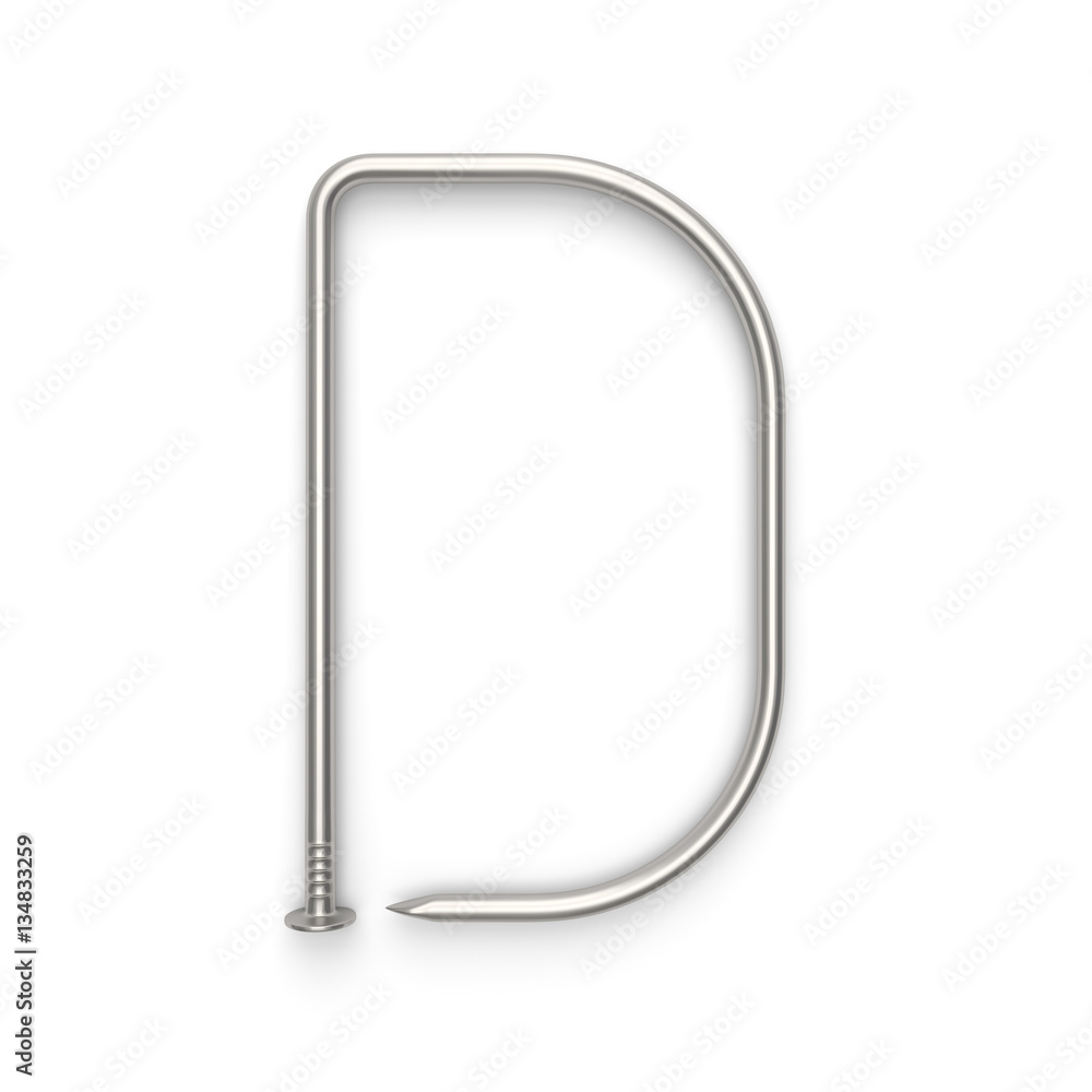 Alphabet made from nails, letter D. 3D illustration Alphabet made from nails, letter D. 3D illustration