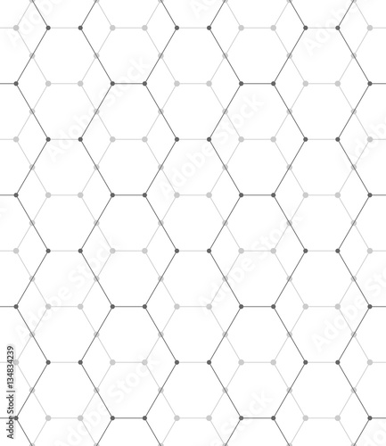 Fototapeta Naklejka Na Ścianę i Meble -  Vector seamless pattern. Modern stylish texture. Repeating geometric pattern. Mesh with hexagonal cells and dots.