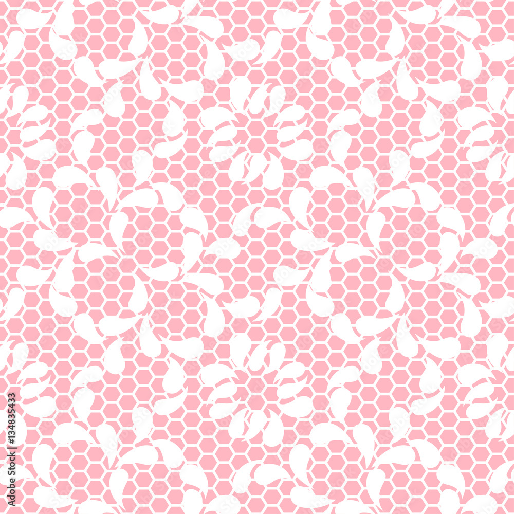 Seamless white lace pattern on pink background