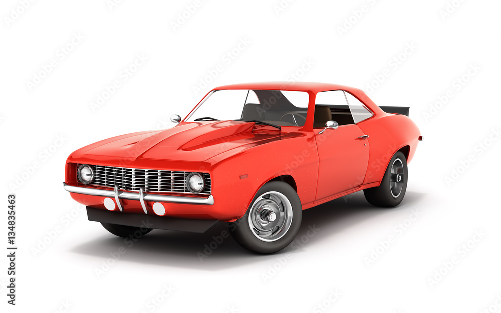 Muscle car perspective view on white background 3d
