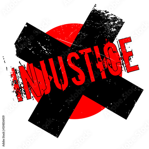 Injustice rubber stamp. Grunge design with dust scratches. Effects can be easily removed for a clean, crisp look. Color is easily changed.