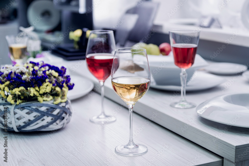 White and red wine in a glass White and red wine in a glass