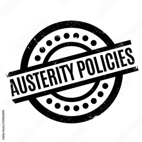 Austerity Policies rubber stamp. Grunge design with dust scratches. Effects can be easily removed for a clean, crisp look. Color is easily changed.