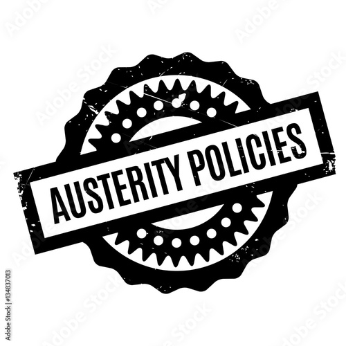 Austerity Policies rubber stamp. Grunge design with dust scratches. Effects can be easily removed for a clean, crisp look. Color is easily changed.