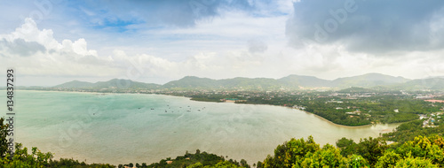 Beautiful view from Khao-Khad Views Tower  tourists can enjoy the 360-degree view such as Chalong bay  Panwa cape  Sire island  Bon island  tiny and large islands around Phuket including Phuket city.