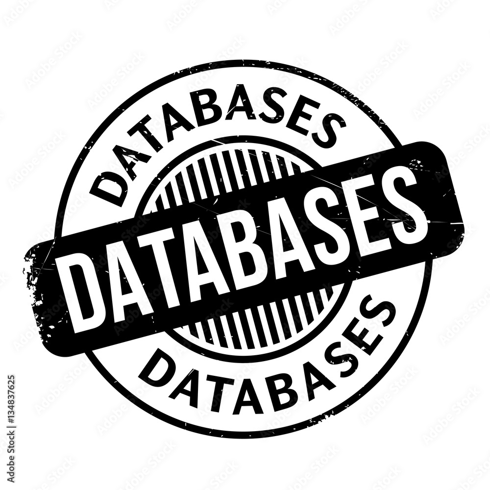 Databases rubber stamp. Grunge design with dust scratches. Effects can be easily removed for a clean, crisp look. Color is easily changed.