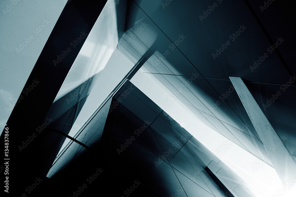 Wide angle abstract background view of steel light blue high ris - obrazy, fototapety, plakaty 