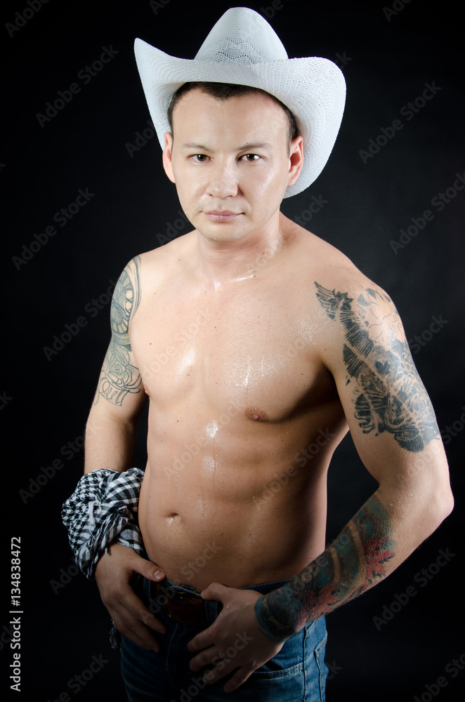 Attractive man shirtless. Sexy cowboy. Attractive man shirtless. Sexy cowboy.
