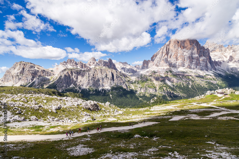 View of Tofane, a mountain group in the Dolomites of northern Italy, west of Cortina d'Ampezzo in the province of Belluno, Veneto.