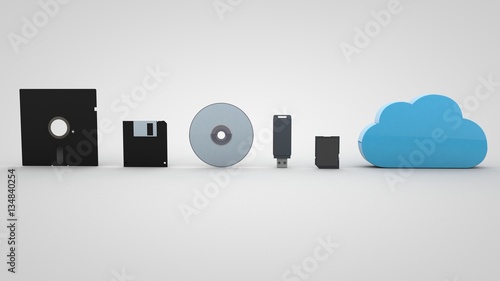 3D illustration of The Evolution Of Storage Devices