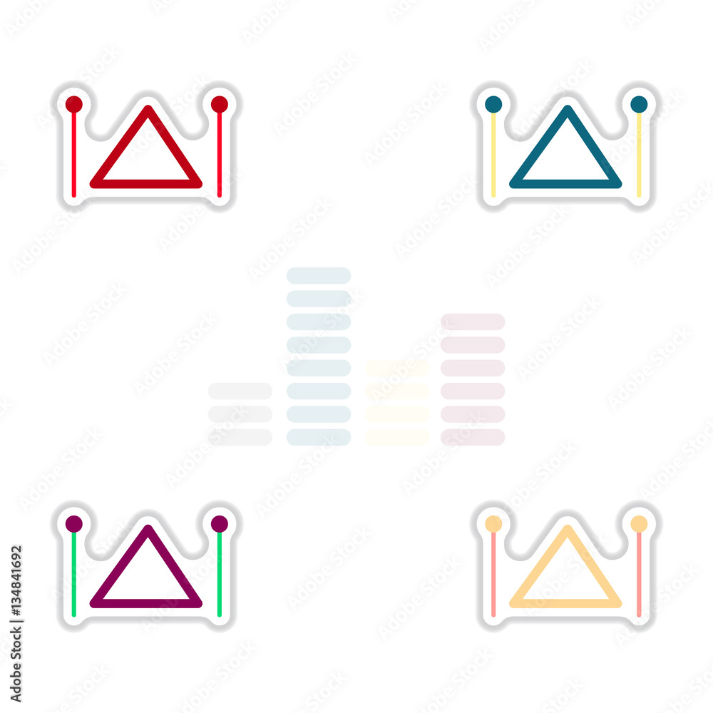 Set of color label design collection of musical instrument triangle