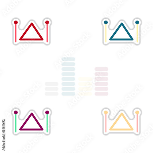 Set of color label design collection of musical instrument triangle