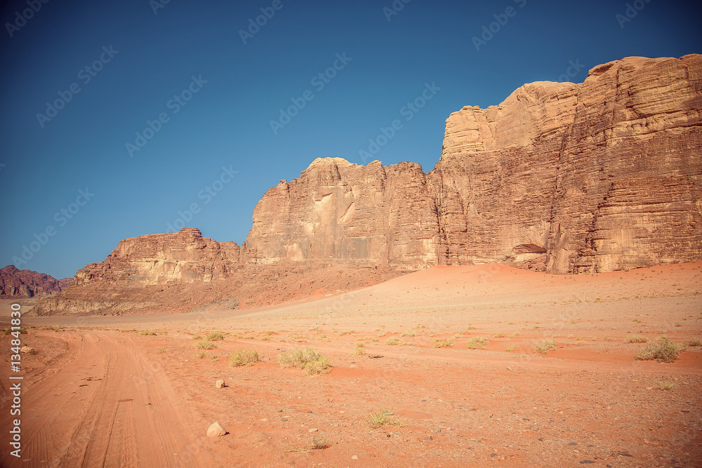 amazing mountains in desert of Wadi Rum, Petra, Jordan.
