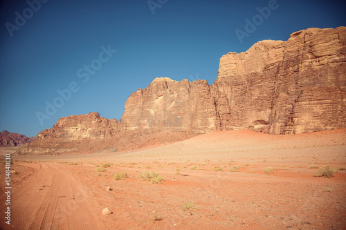 amazing mountains in desert of Wadi Rum, Petra, Jordan.