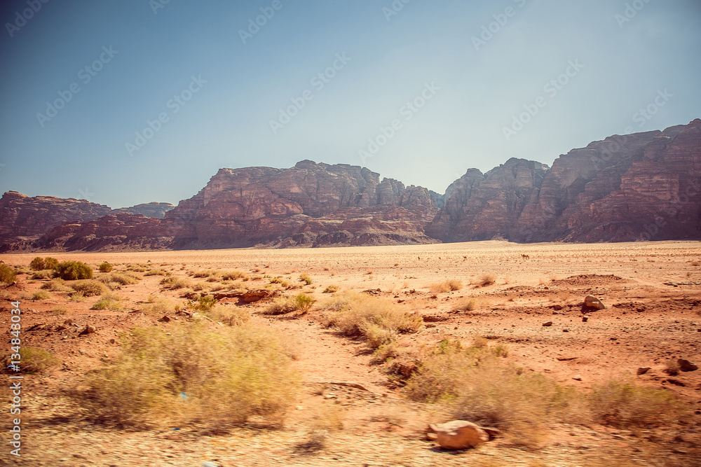 amazing mountains in desert of Wadi Rum, Petra, Jordan.