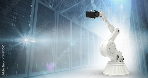 Composite image of graphic image of robot holding smart phone 3d
