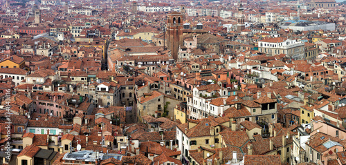Panoramic view of Venice rooftops seen from the bell tower in St. Mark's Square