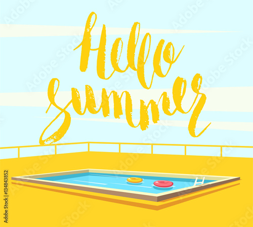 Hello summer. Swimming pool. Cartoon Vector illustration