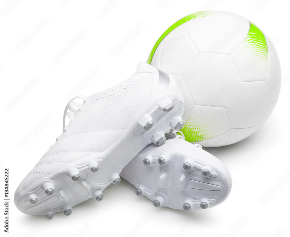 A pair of cool football boots and ball on a white background Stock Photo |  Adobe Stock
