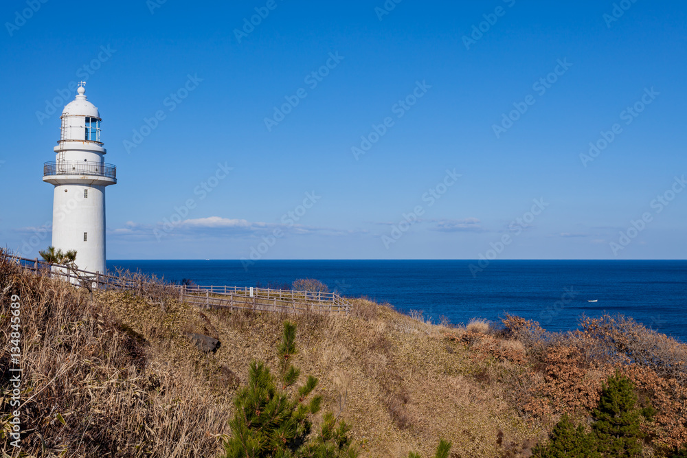 恵山岬灯台と津軽海峡 恵山岬灯台と津軽海峡