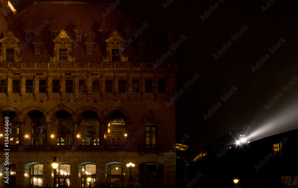 Fototapeta premium Night scene of train station in Richmond Va