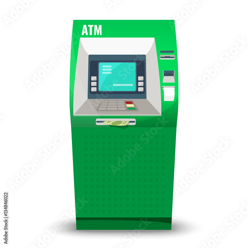 Automatic teller machine isolated on white background. Automated banking bankomat