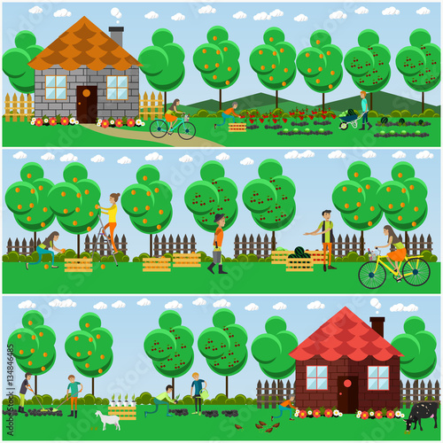 Vector set of gardening concept posters, banners in flat style.