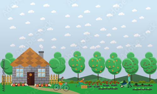 Gardening, harvesting concept vector illustration, flat design.