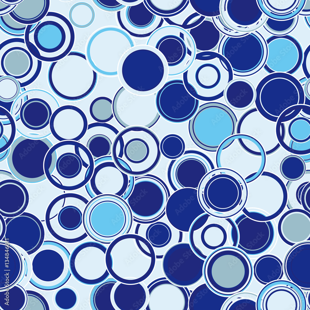 Geometric seamless pattern. The elements round shapes having different sizes, arranged in any order on a light blue background. Design element. Geometric seamless pattern. The elements round shapes having different sizes, arranged in any order on a light blue background. Design element.