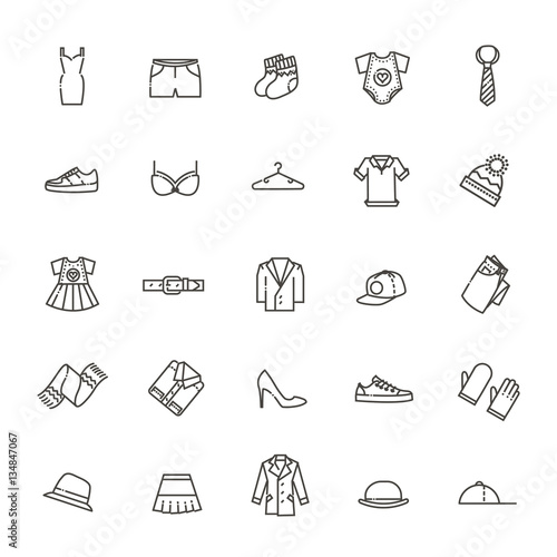 Clothes icons, thin line style