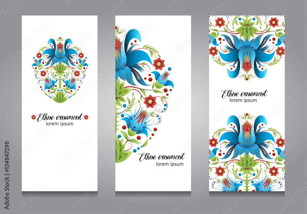 Set of cards or banner design, ethno floral ornament