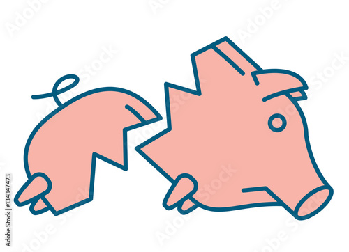 Sad broken Piggy bank or money box symbol. Thin line linear vector illustration