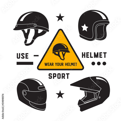 Motorcycle helmets icons set, isolated vector