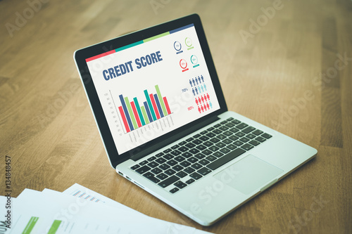 Business Charts and Graphs on screen with CREDIT SCORE title
