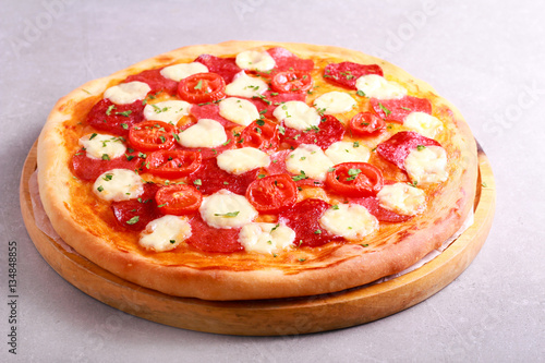 Sausage salami and mozzarella pizza