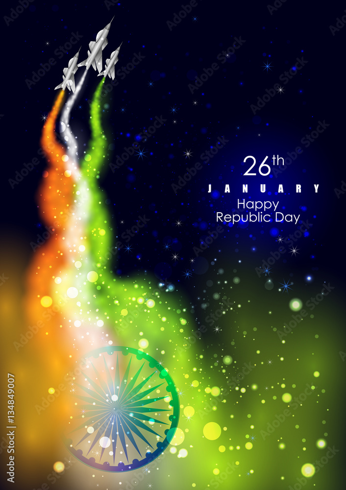Naklejka premium Airplane making tricolor flag for Happy Republic Day of India