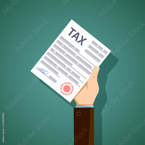 Man holds in his hand the form of tax reporting. Stock vector il